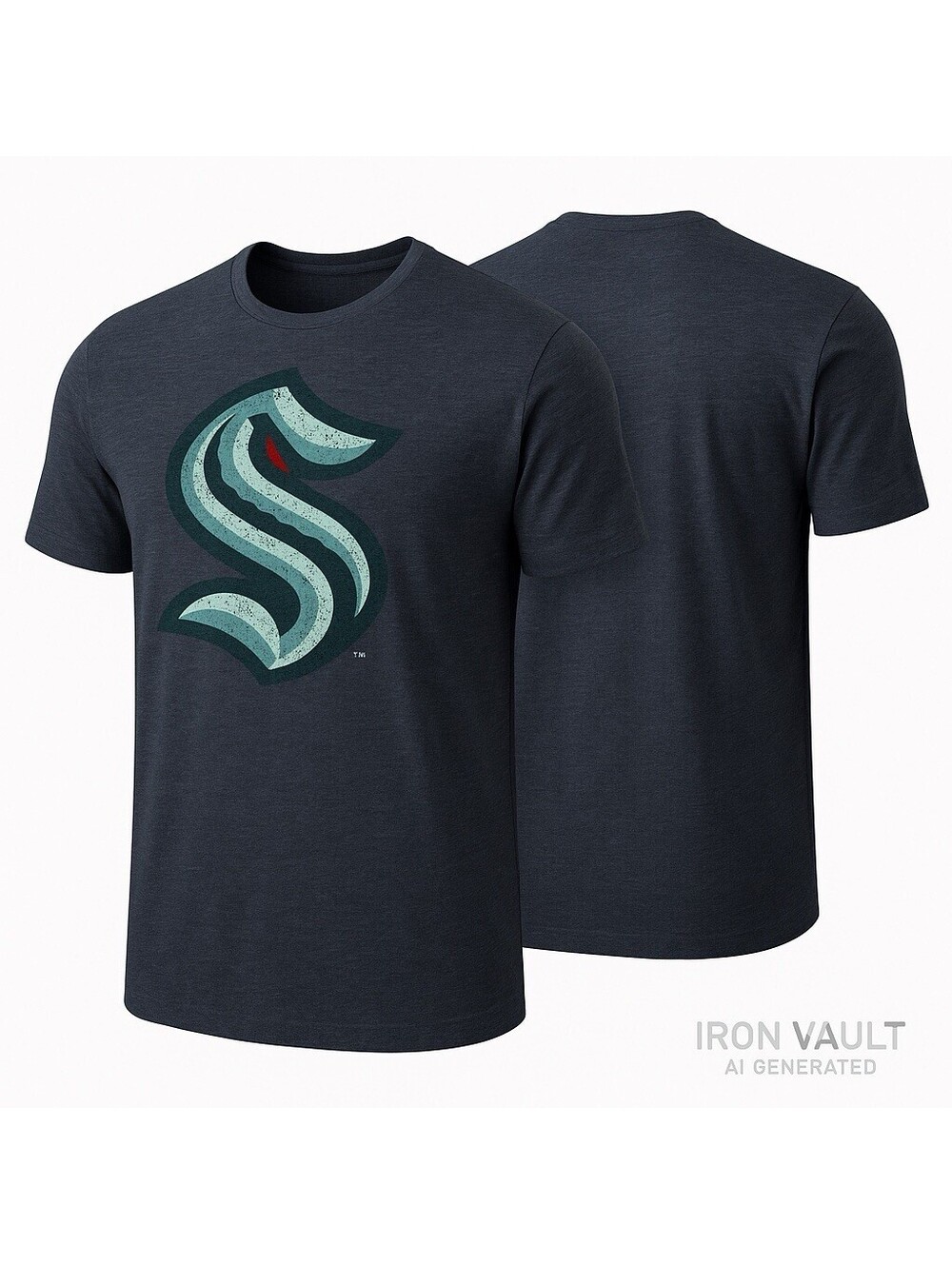 Seattle Kraken Fanatics Navy Blue Heathered Logo NHL T-Shirt Men’s XL New